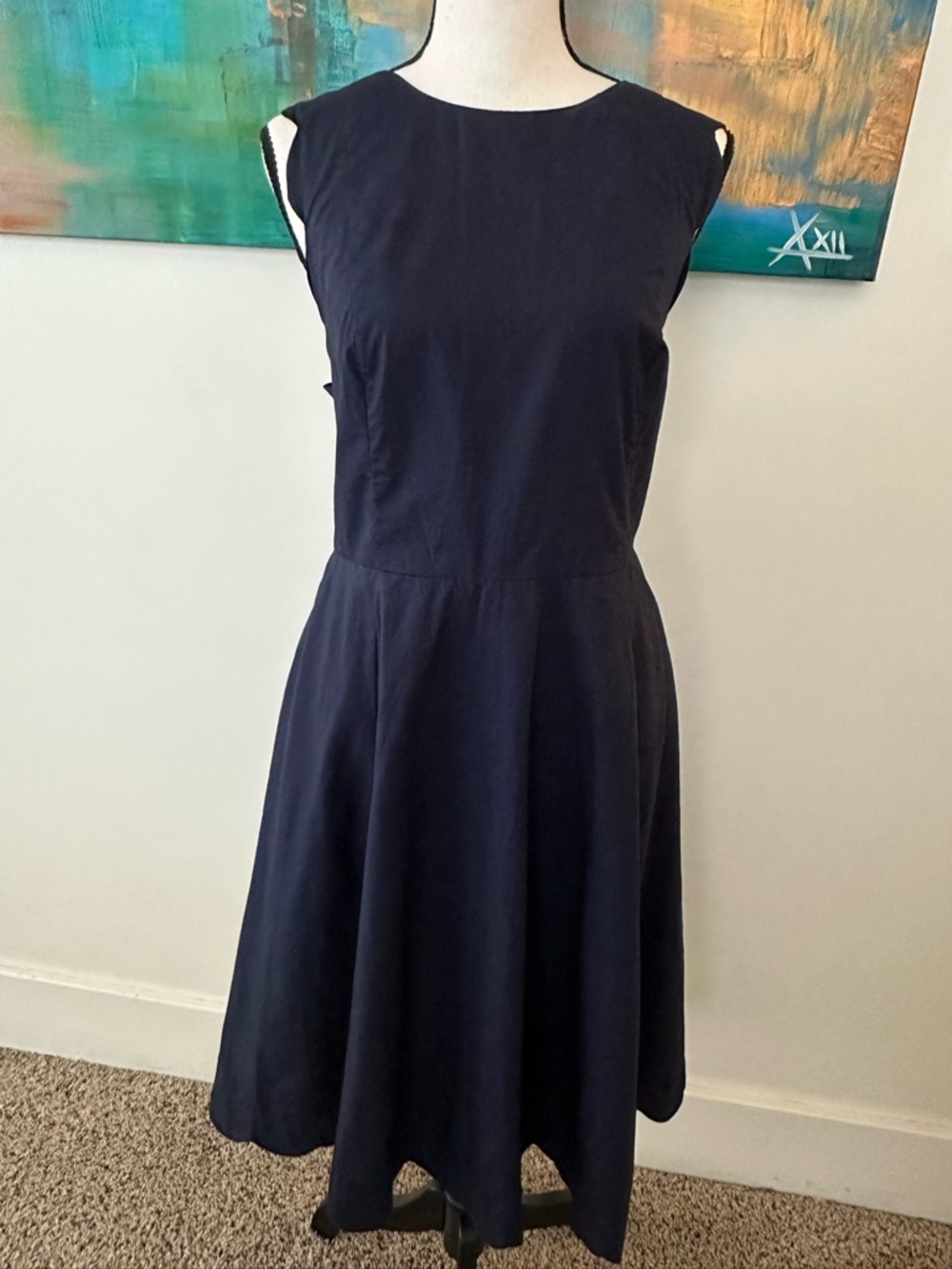 Boden NWT Navy Cotton Poplin Scalloped Edges Fit And Flare Sleeveless Dress 10
